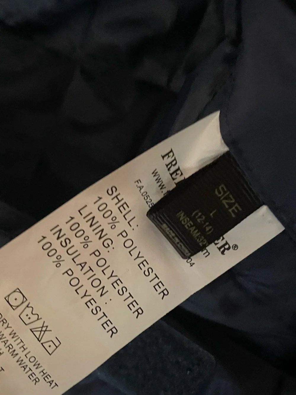 Free Soldier Mens Dark Navy Thermal Insulates Ski Pants Sz (14/16) L/32L